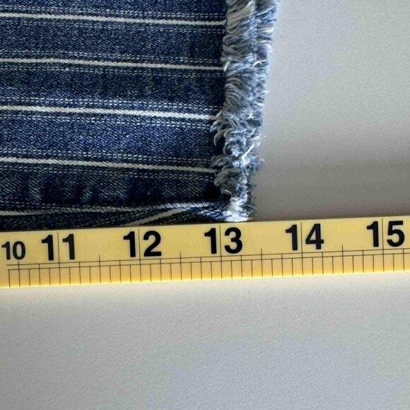 DG2 by Diane Gilman Blue Pinstripe Denim Bermuda Shorts 2X High Rise Raw Hem Y2K - Picture 7 of 7